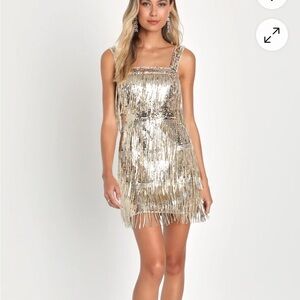 Lulus Gold Fringe Flapper Gatsby Sequin Dress Medium